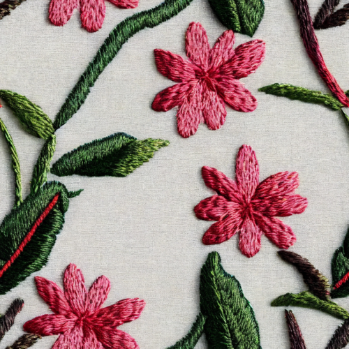 Pink Flowers Embroidery 4×4