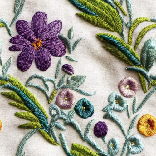 Purple Flowers Embroidery 4×4