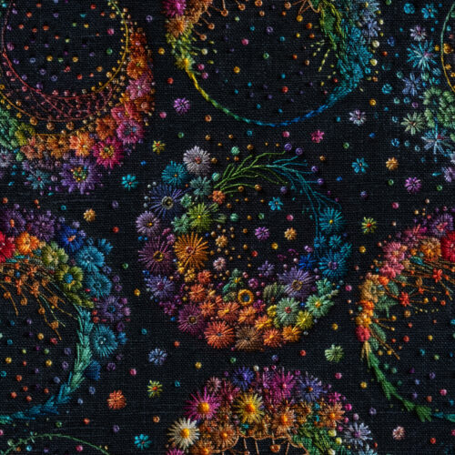 Rainbow floral moon embroidery