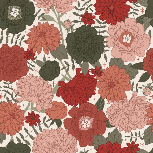 Retro Floral Vintage Muted Red