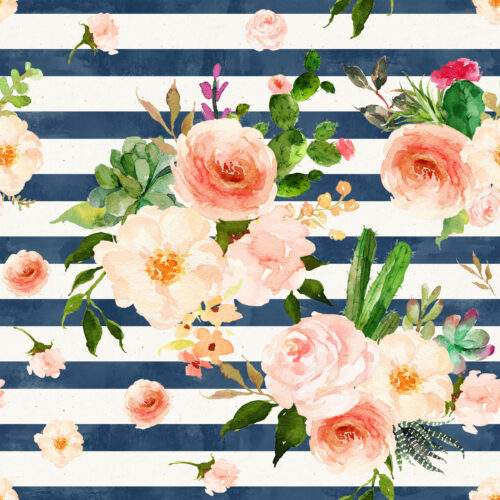 Hip Kid Design - Rustic Succulent Florals on Cobalt Blue Stripes