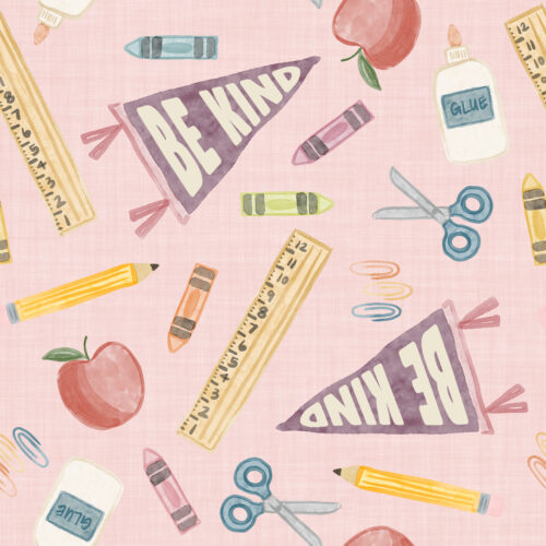 School Supplies Pennants Pink Linen