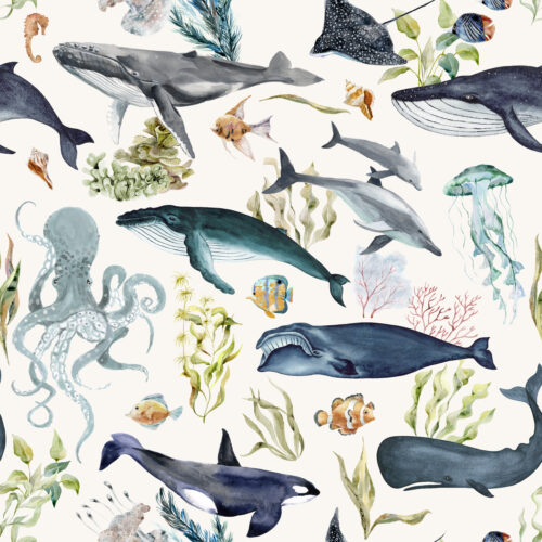 Hip Kid Design - Sea Life Ocean Animals in Creamy White