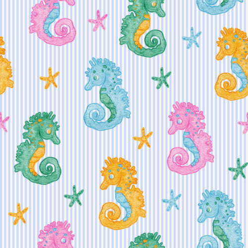 Vivie & Ash - Seahorses And Stars Blue Seersucker