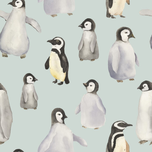 Hip Kid Design - Watercolor Penguins on Sea Mist