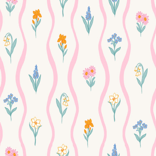 Vivie & Ash - Wavy Vertical Stripe Floral Multi And Pink On White