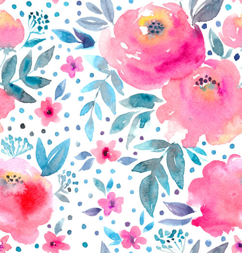 Pink Floral Blue Polka Dot