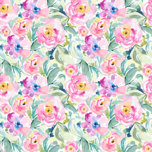 Pink green watercolor floral