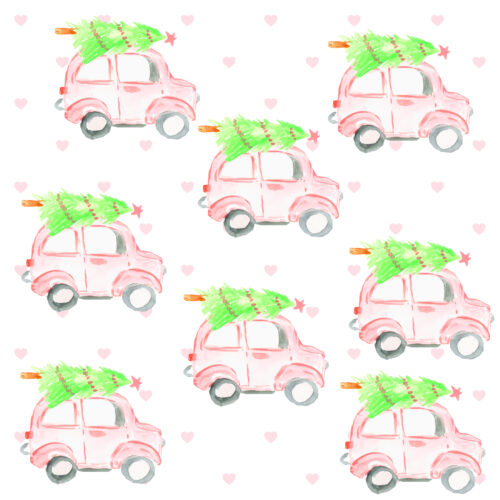 pink christmas car with tree