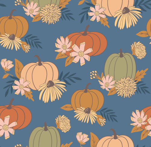 Autumn Joy Flower Pumpkins Blue