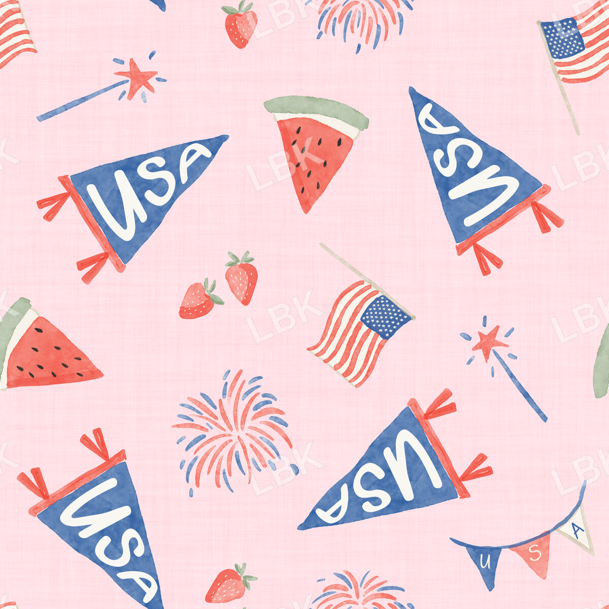4th of july parade pennants-pink