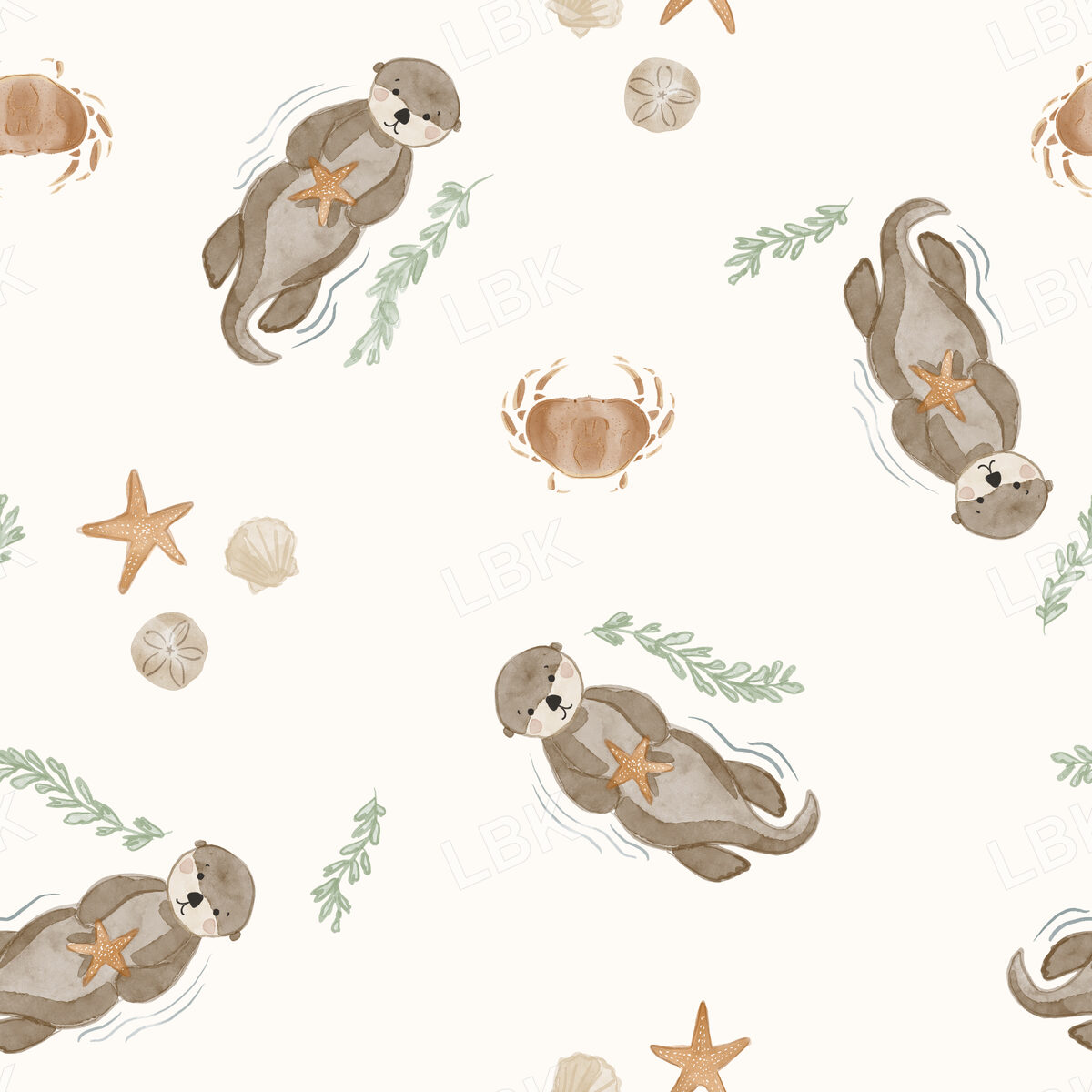 swimming sea otters - cream