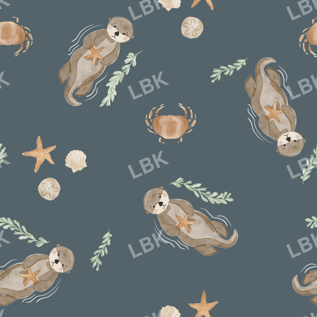 swimming sea otters - navy blue