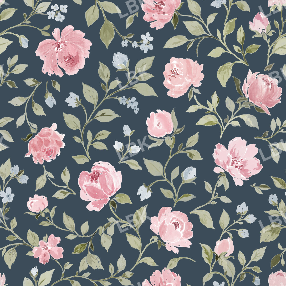 Blush Briar Watercolor Navy Floral