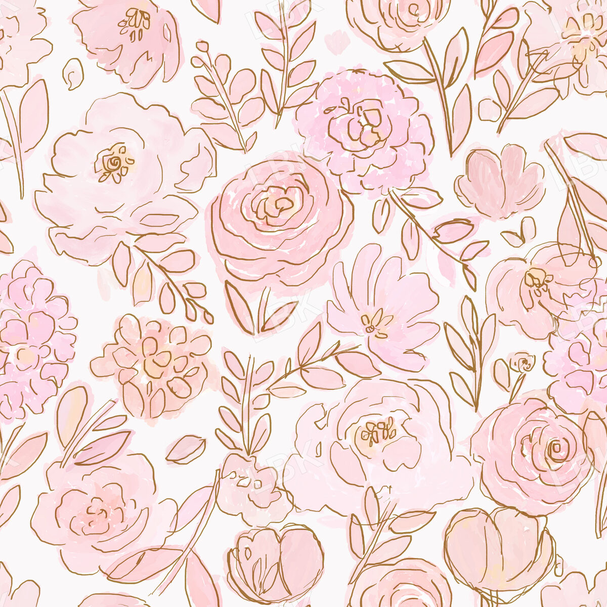 Sketched Roses Boho Blush Pink Floral
