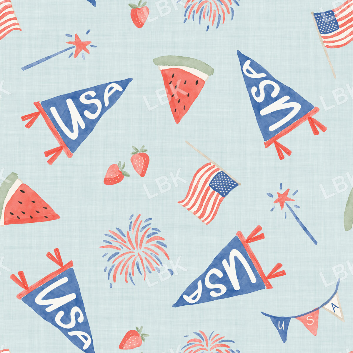 4th of july parade pennants-sky blue linen