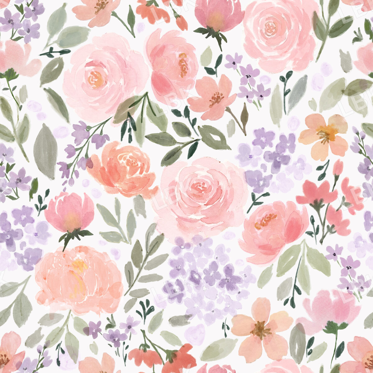 Boho Romantic Cottagecore Floral Watercolor Pink Flowers