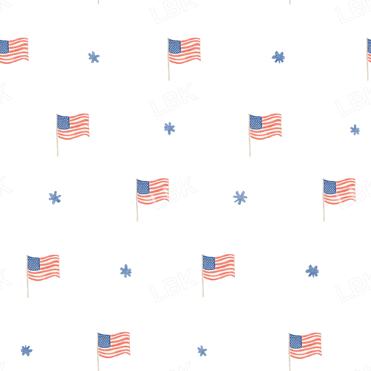 USA flags and stars - white