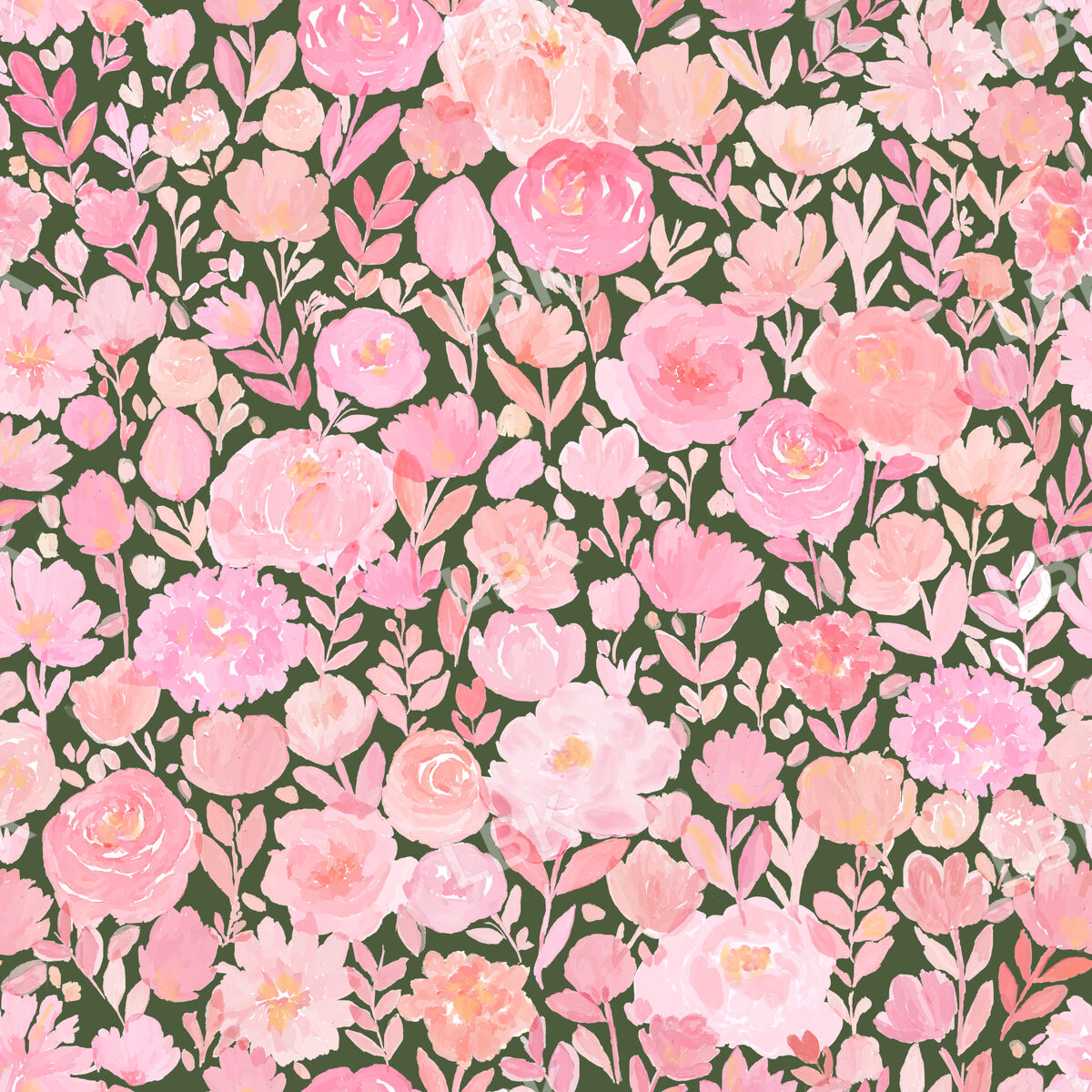 Reverie- Dark Green Watercolor Floral