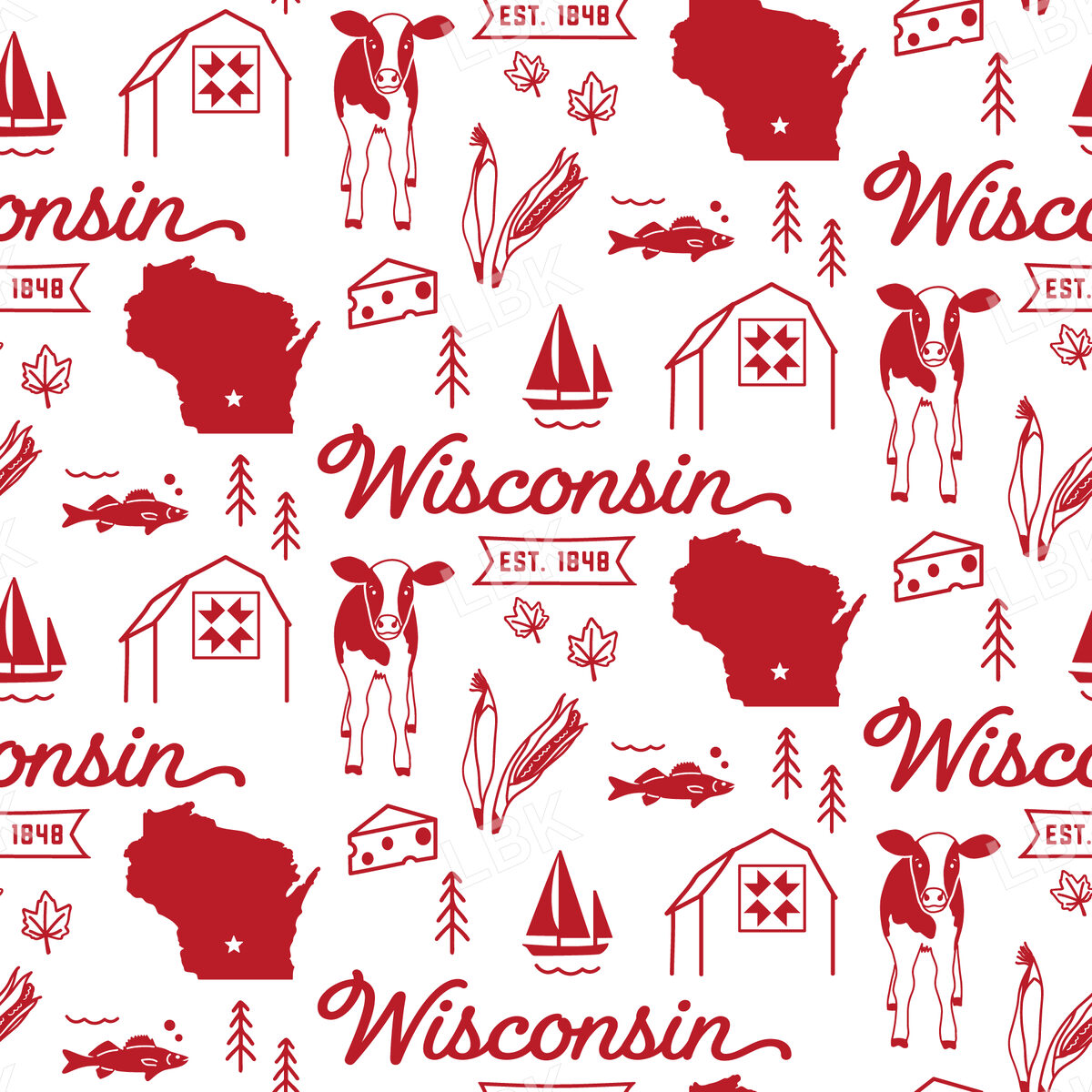 Wisconsin-red on white