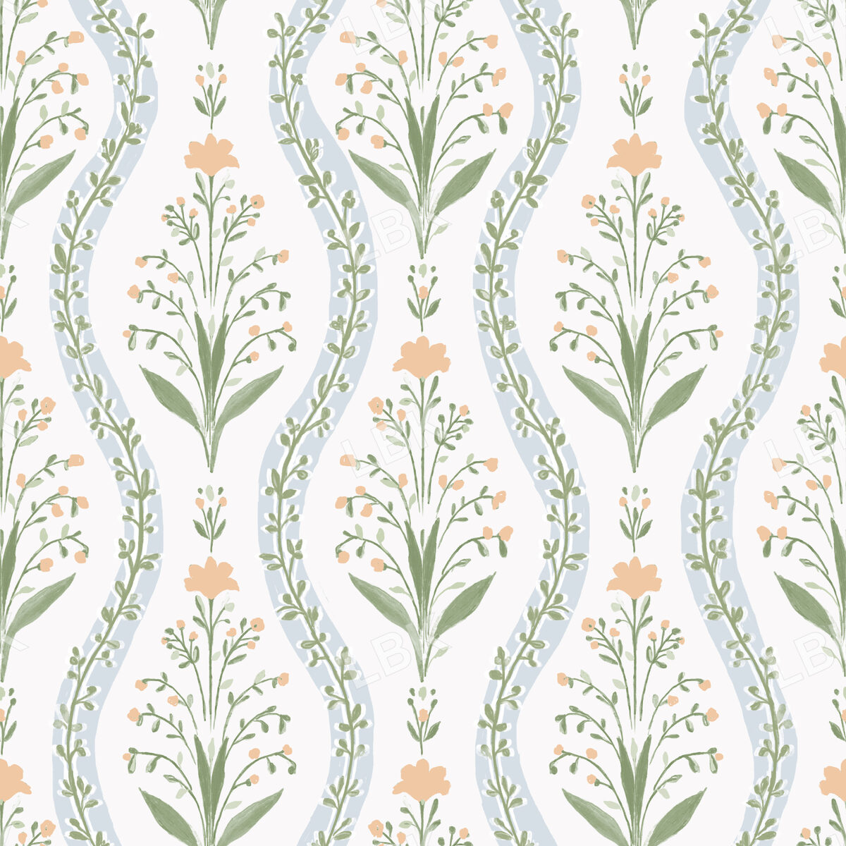 Cottagecore Ligh Blue Peachy Cream Floral