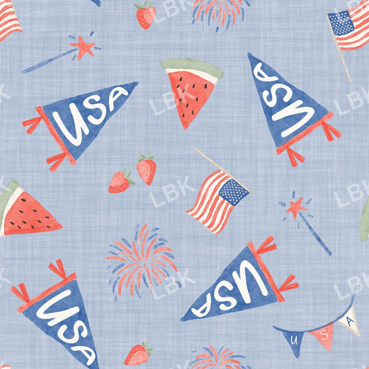 4th of july parade pennants-chambray blue