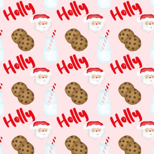 Santa, Milk & Cookies — Pink — Custom Name Digital File
