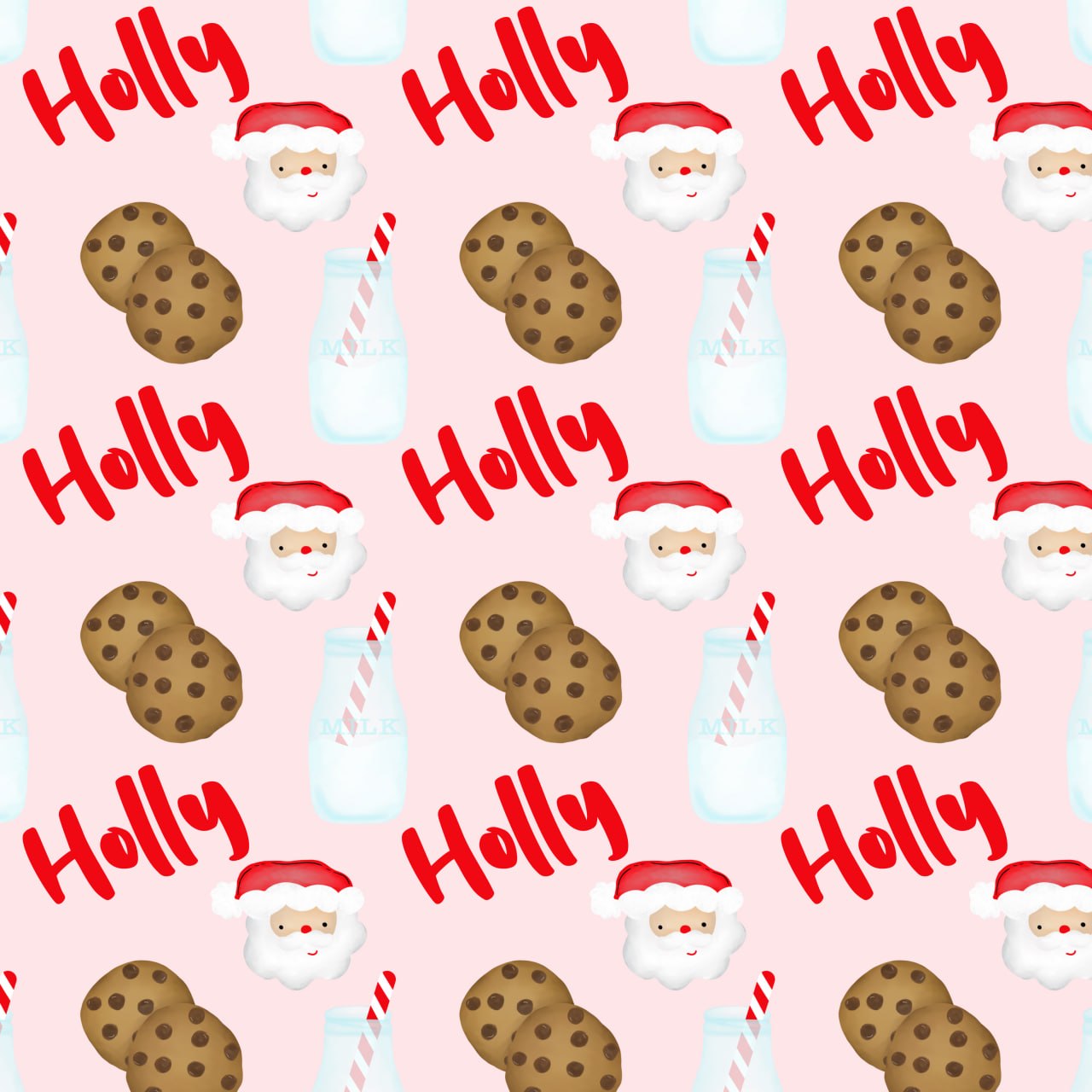 Santa, Milk & Cookies — Pink — Custom Name Digital File