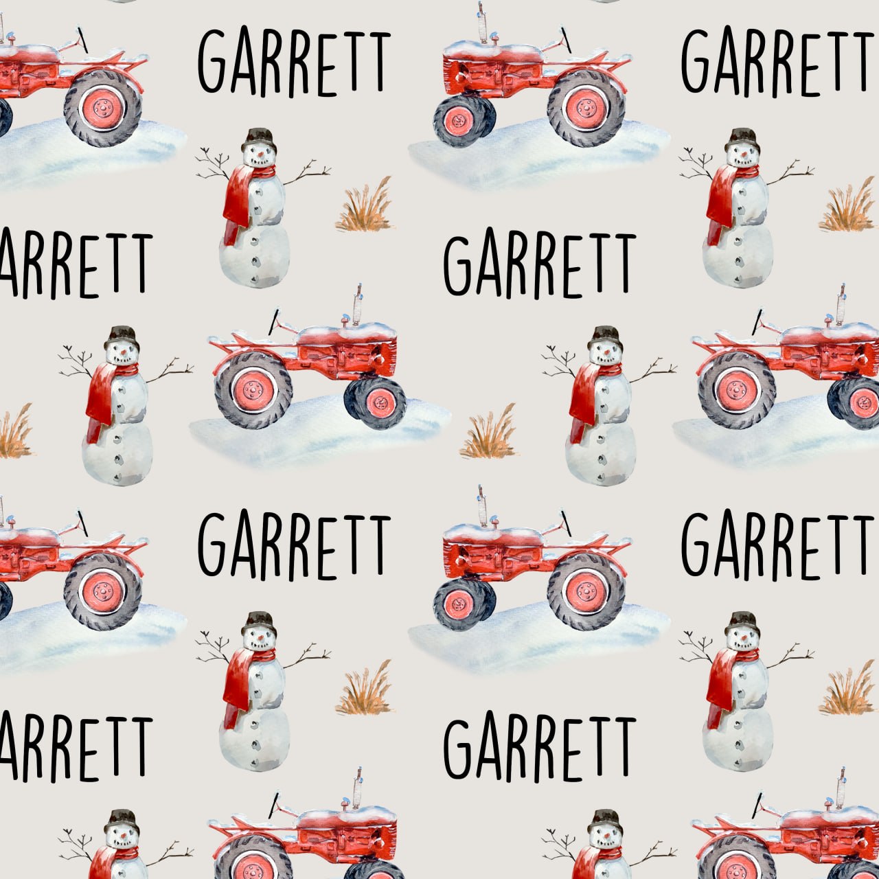Christmas Tractor & Snowman — Custom Name Digital File