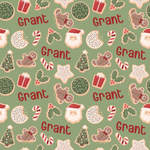 Christmas Cookies — Sage — Custom Name Printed Fabric