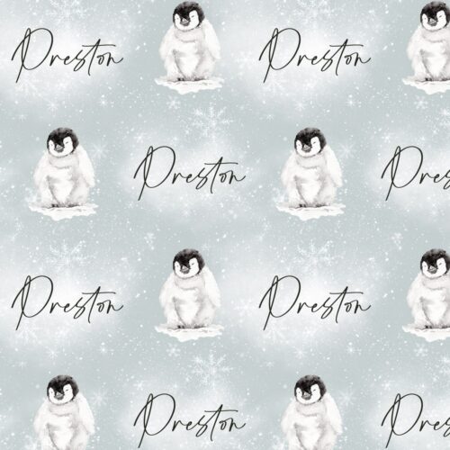 Winter Penguins — Custom Name Printed Fabric