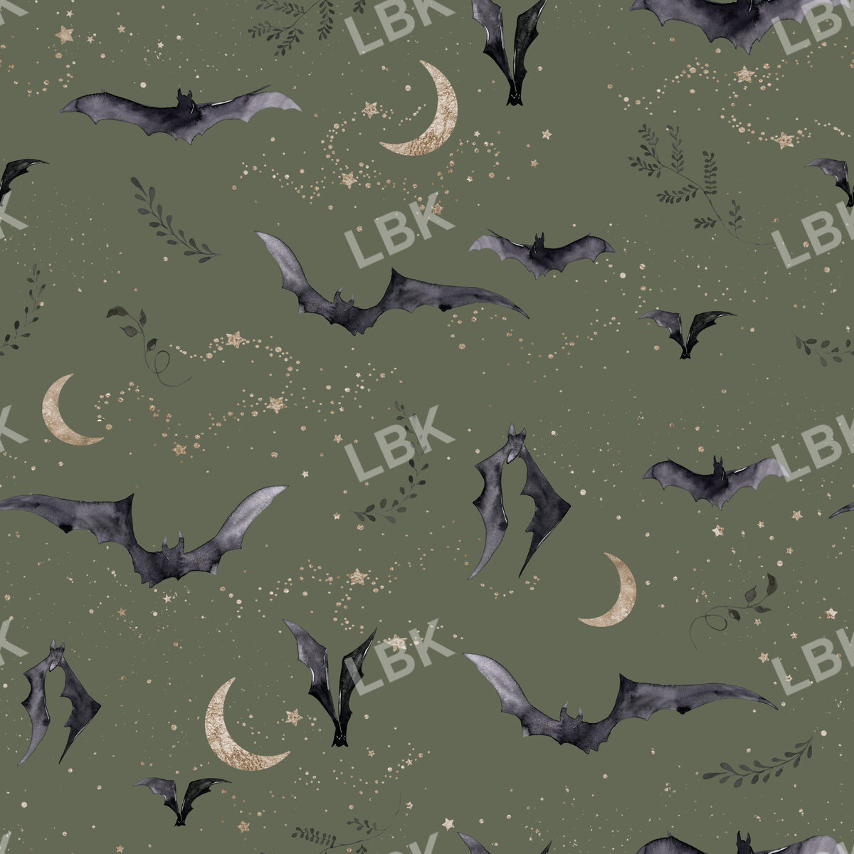 Starry Night Bats on Dusty Olive