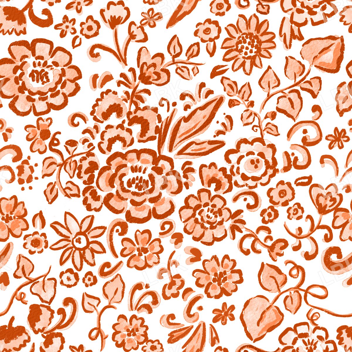 Chinoiserie floral - pumpkin orange
