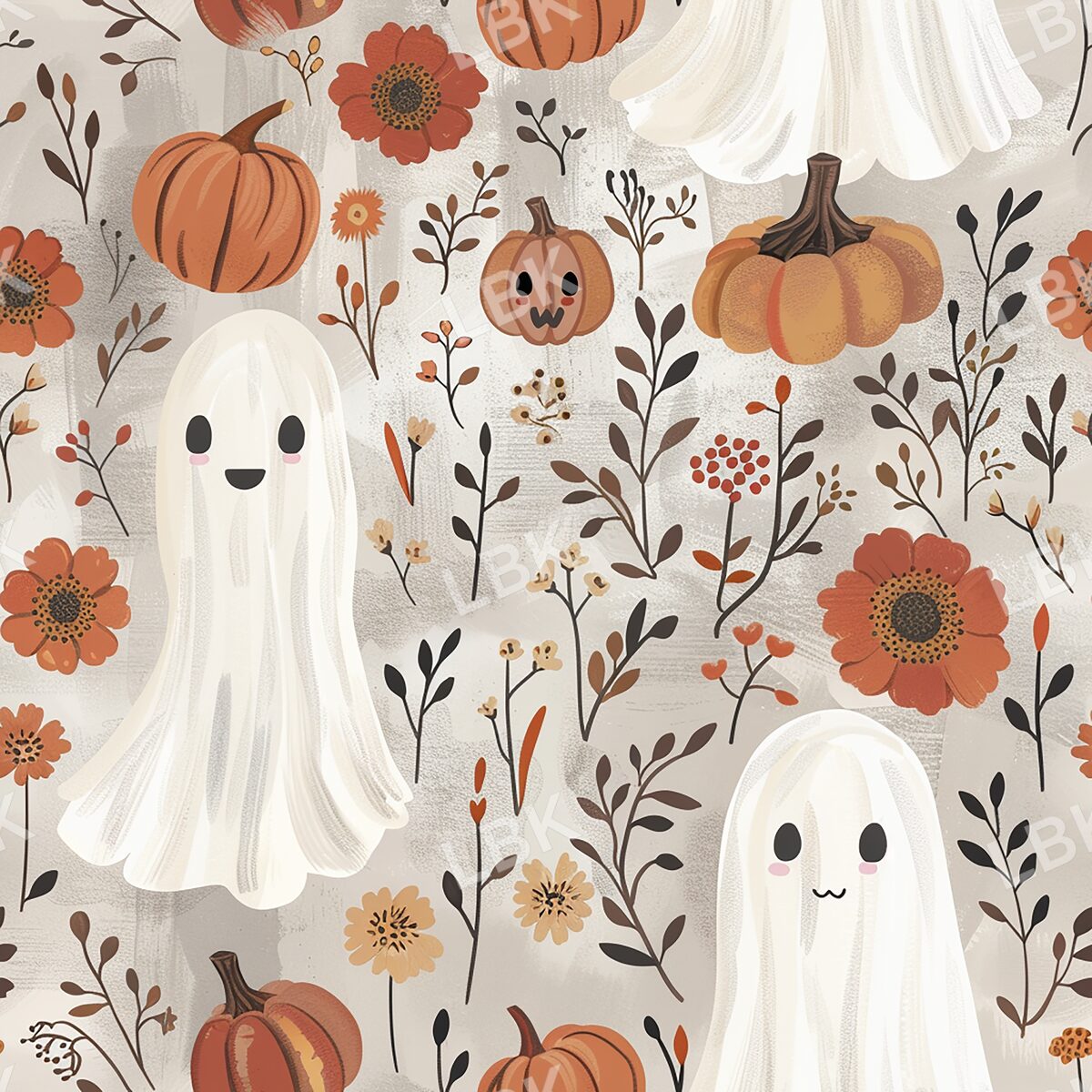 cute ghosts with pumpkins