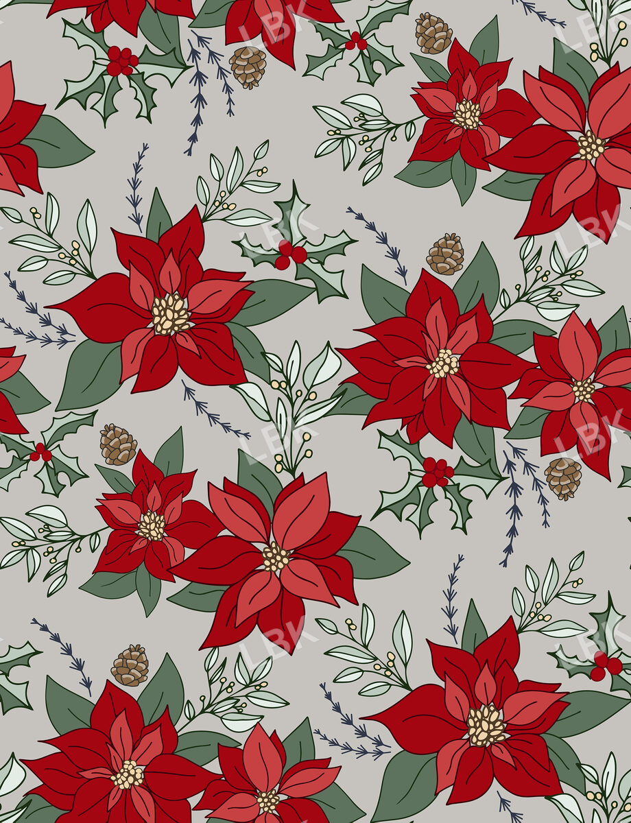 Classic Christmas Poinsettia Grey