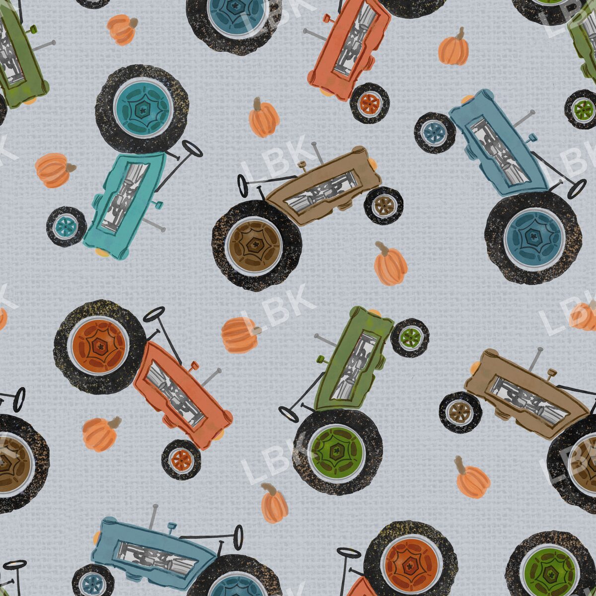 Tractor toss with pumpkins blue gray textured