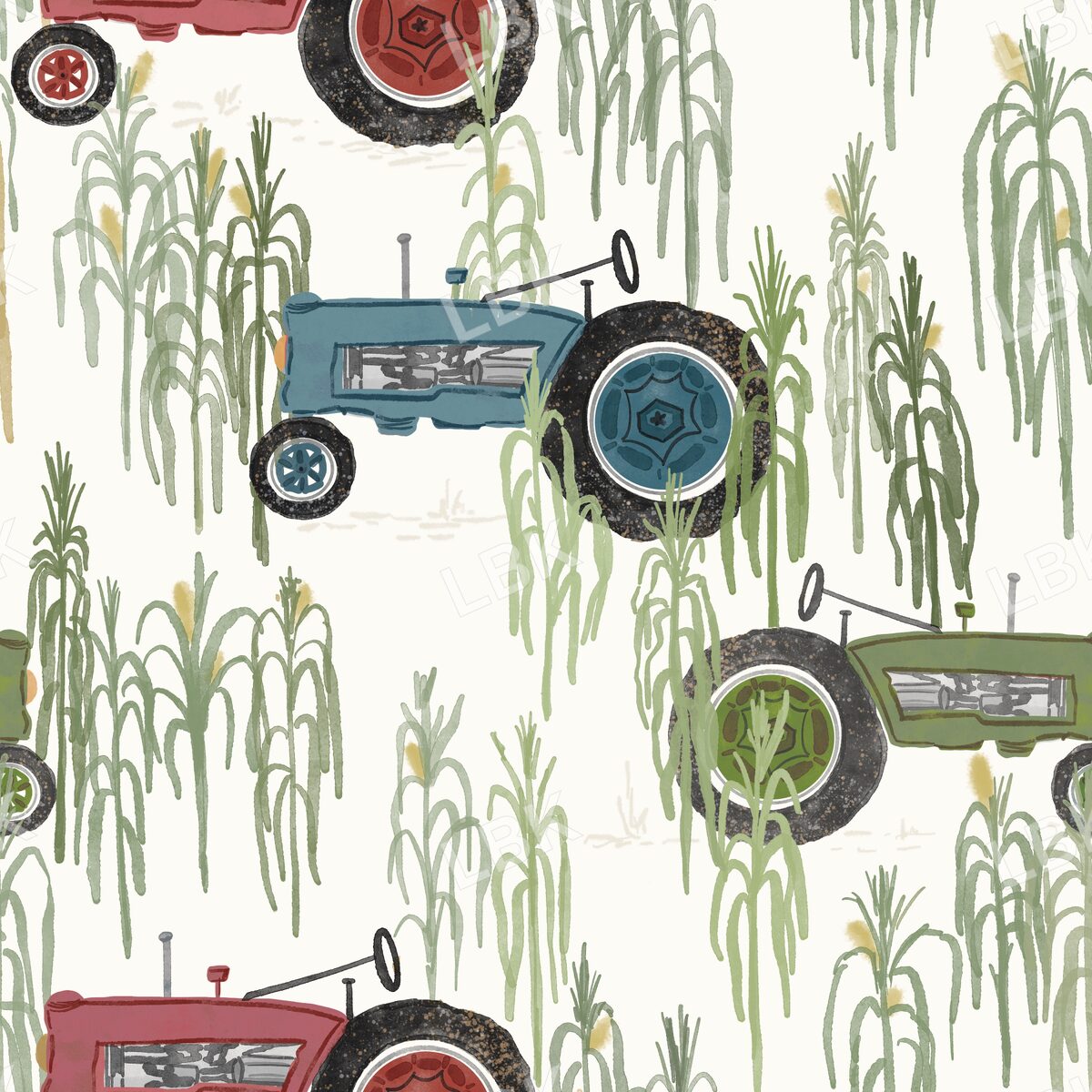 Tractors in ripe field cream