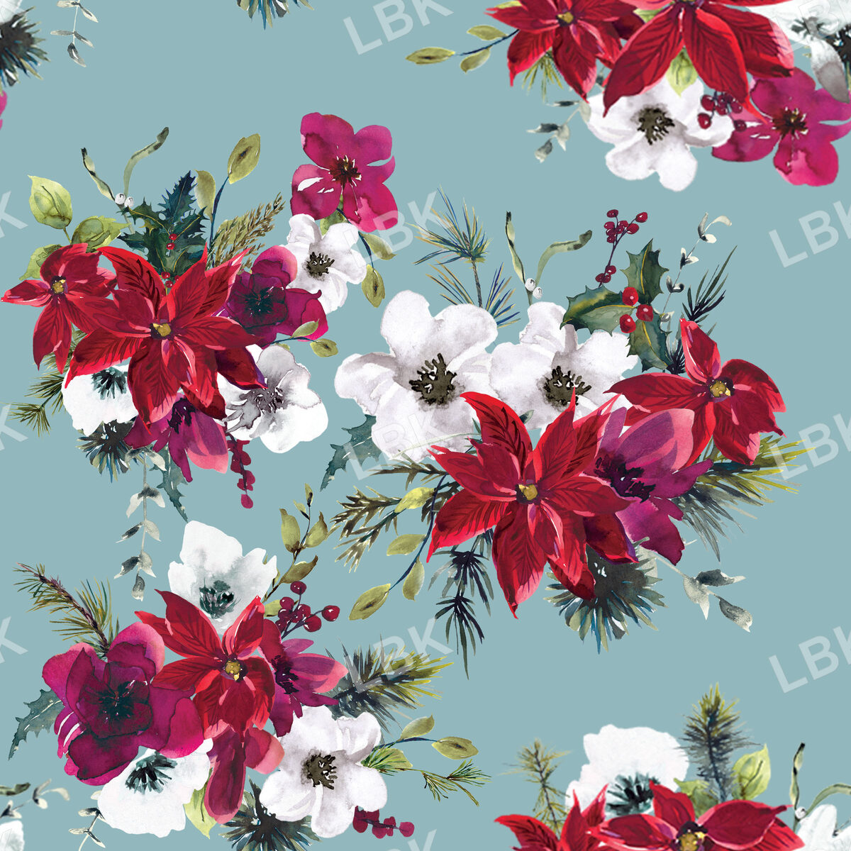 Christmas Dream Florals on Shadow Blue