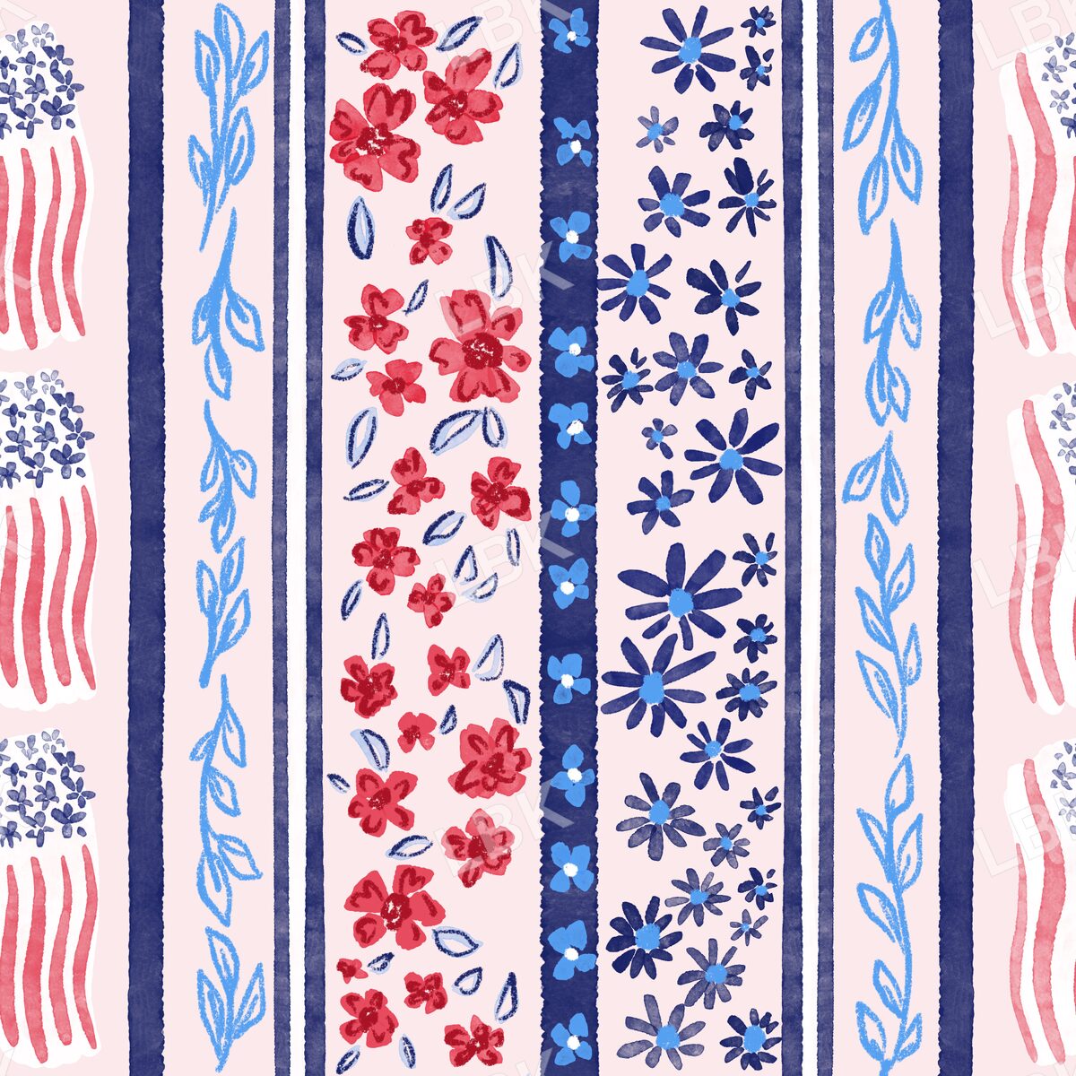 Bloom in USA floral stripe - pink