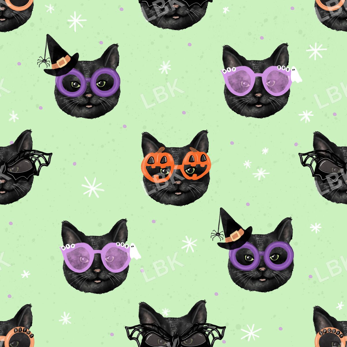 Meowlloween cats bright green