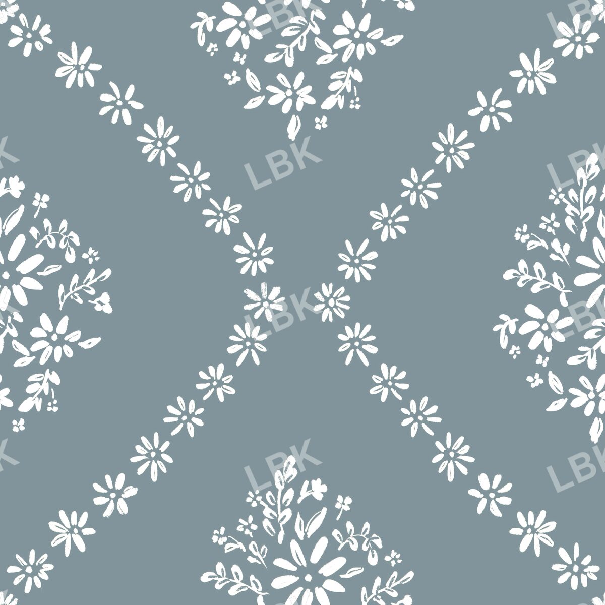 Daisy bouquet geometric chambray blue