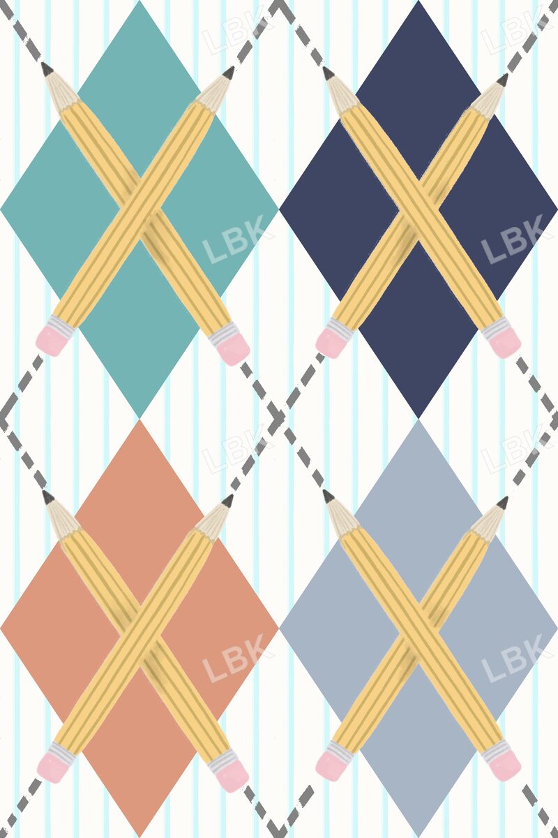 Preppy pencil argyle notebook paper navy teal orange blue