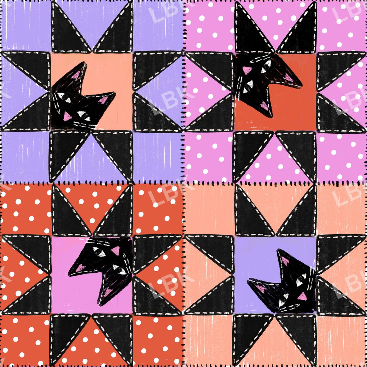Black cat bright Halloween quilt