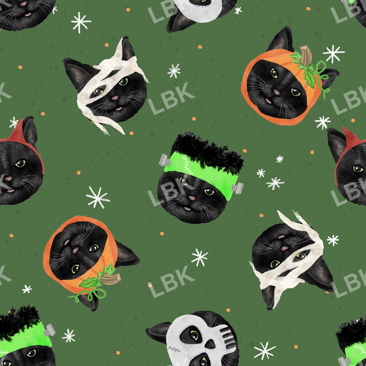 Meowlloween tossed cats olive
