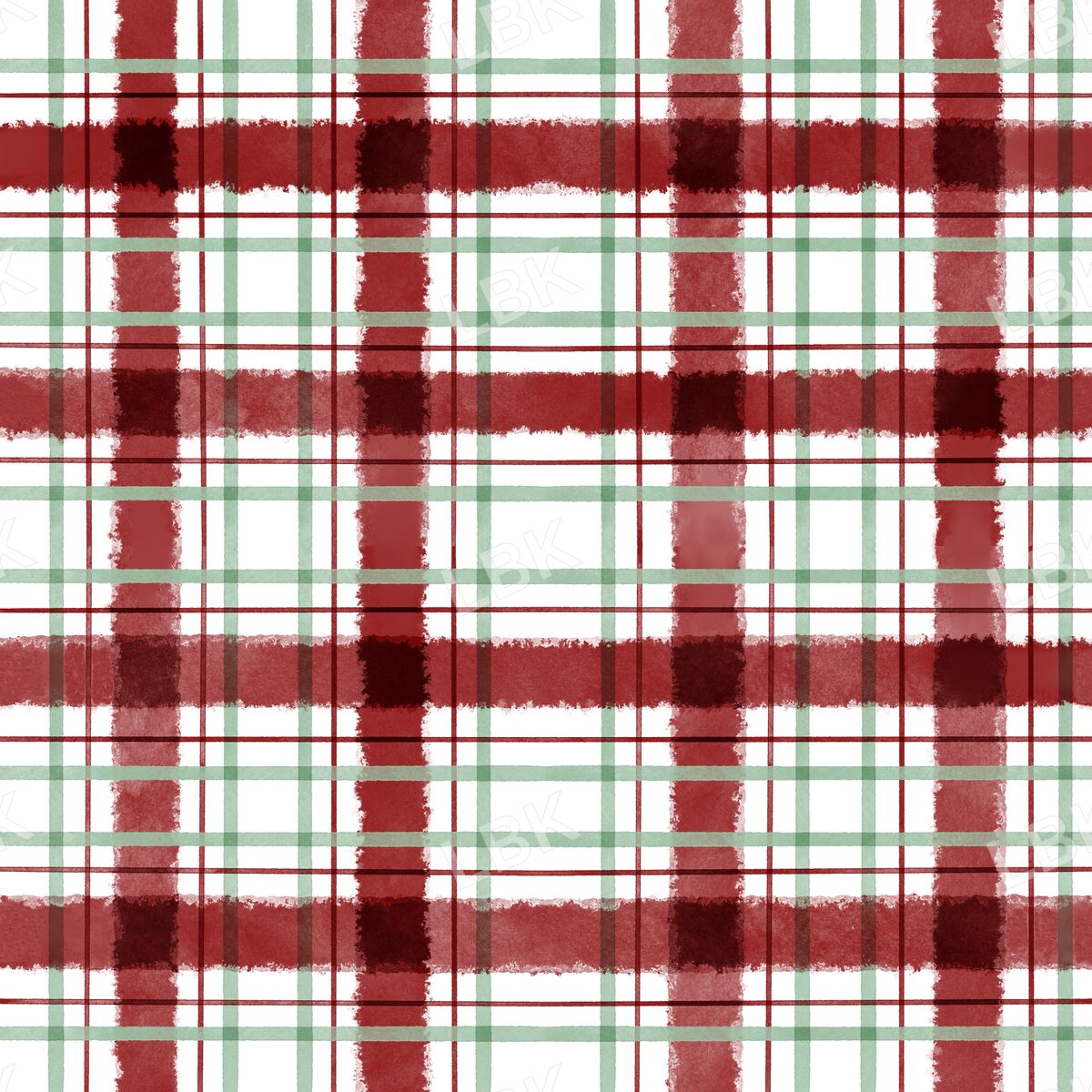 Watercolor holiday gingham plaid white red green