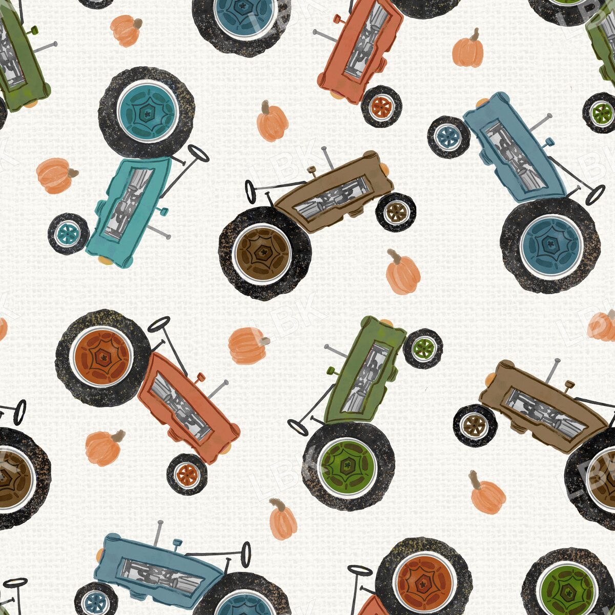 Tractor toss with pumpkins cream textured