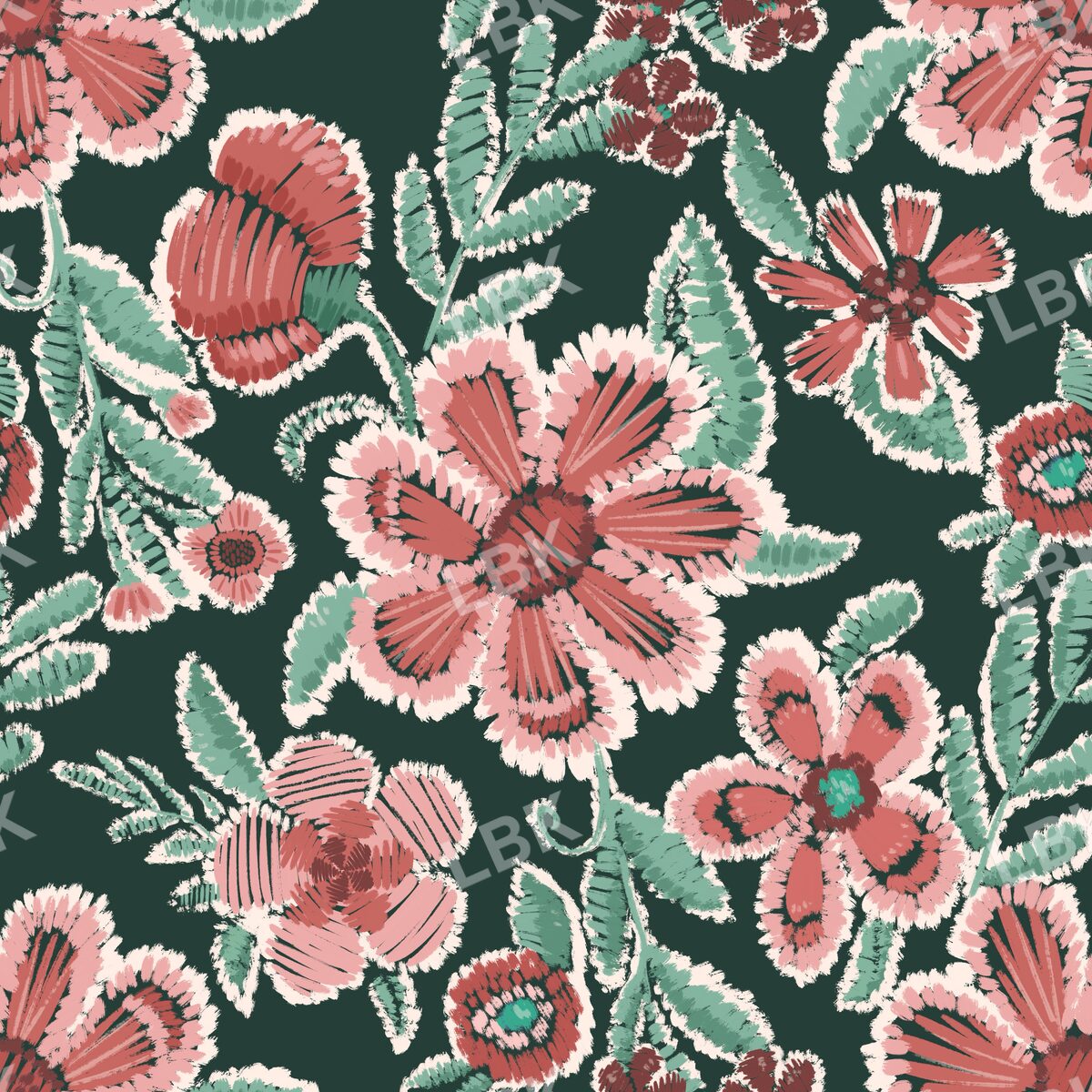 Threaded blooms dark green