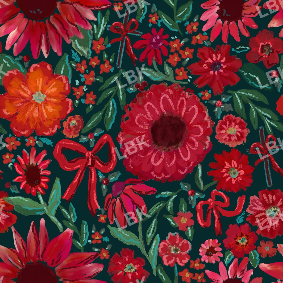 Joyous holiday floral with crosses dark green