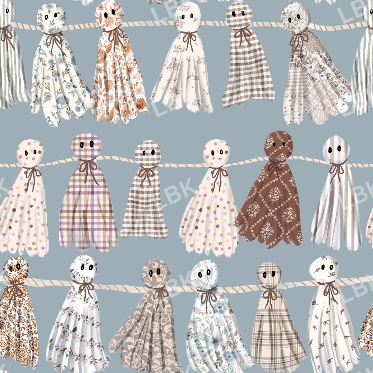 Cottage ghost garland dusty blue