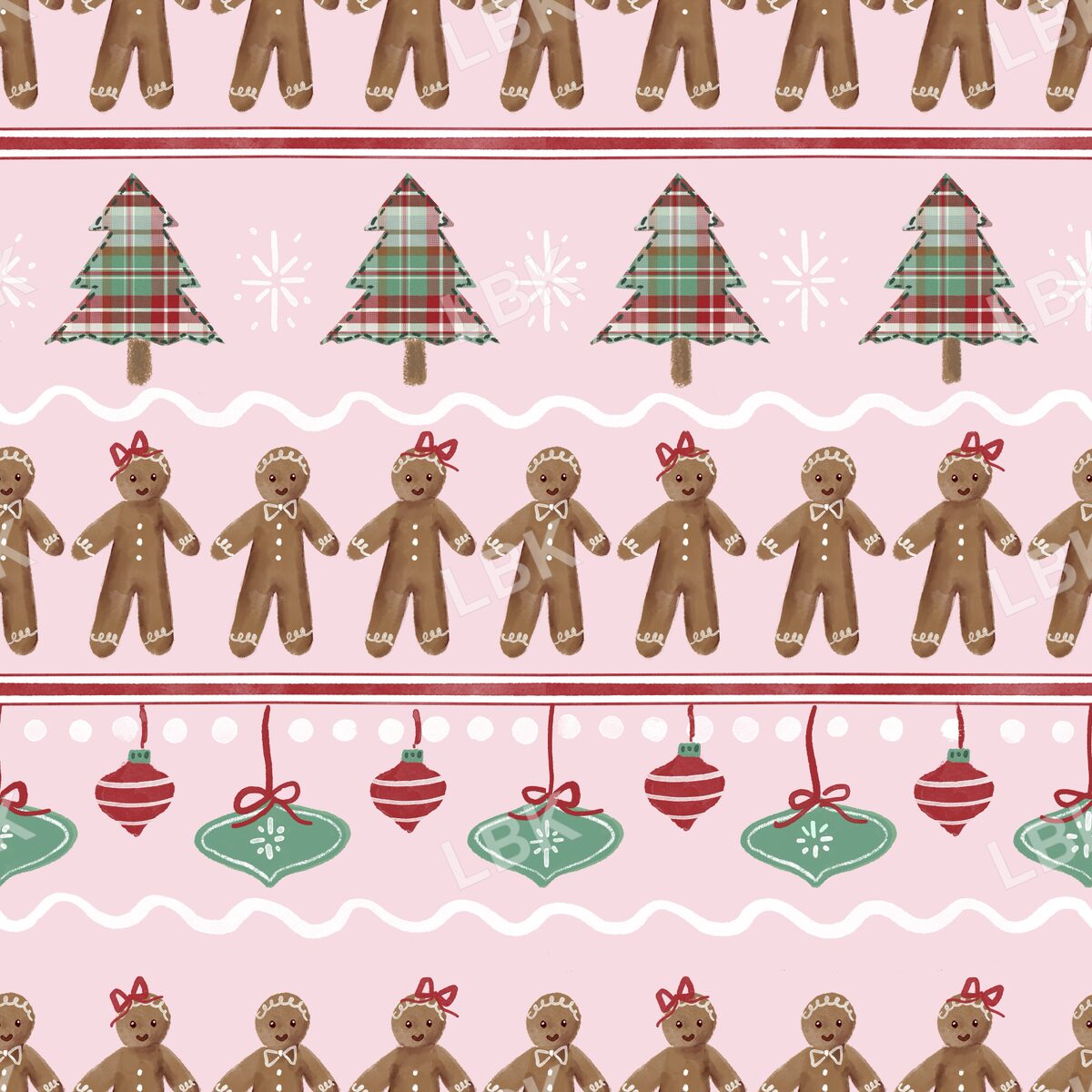 Gingerbread holiday stripe pink